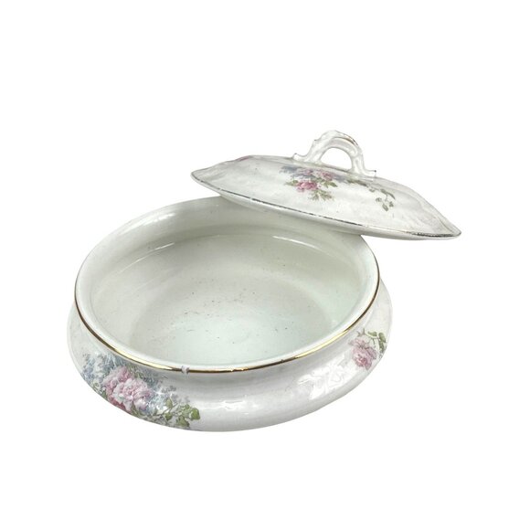 Dresden Semi-Porcelain Floral Lidded Tureen Dish With Gold Trim - Picture 2 of 7